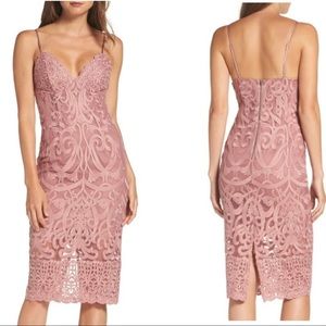 BARDOT gia lace scalloped overlay bodycon midi dress mauve size medium 8